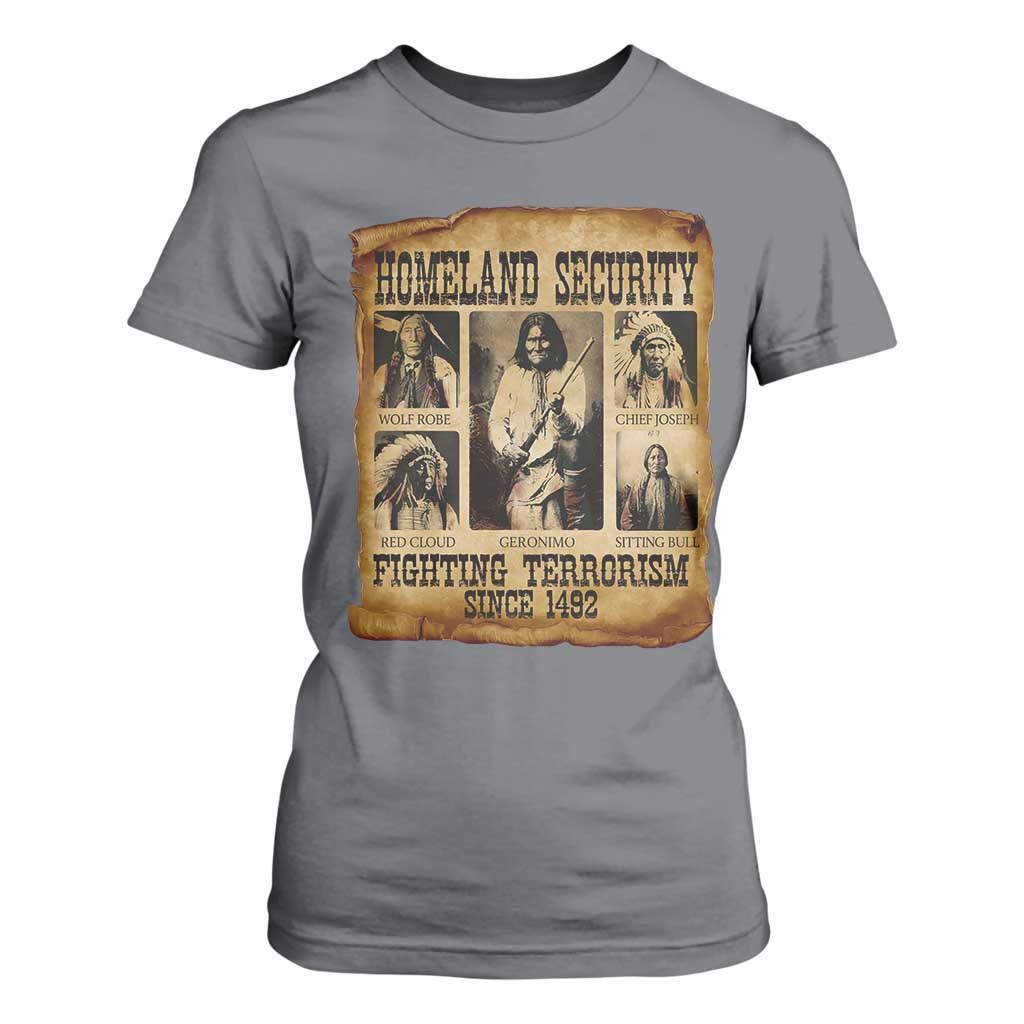 Vintage Native American T Shirt For Women Homeland Security Fighting Terrorism Since 1492 TS10 Charcoal Print Your Wear