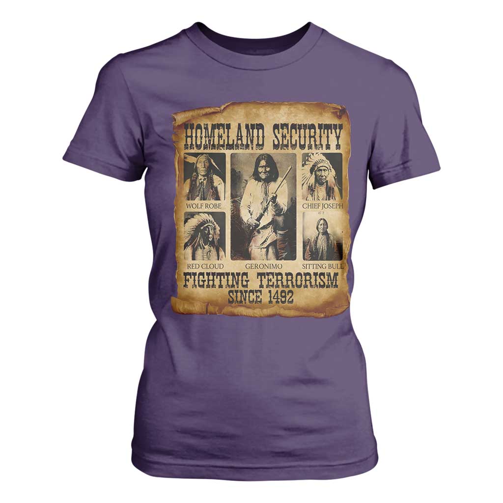Vintage Native American T Shirt For Women Homeland Security Fighting Terrorism Since 1492 TS10 Purple Print Your Wear