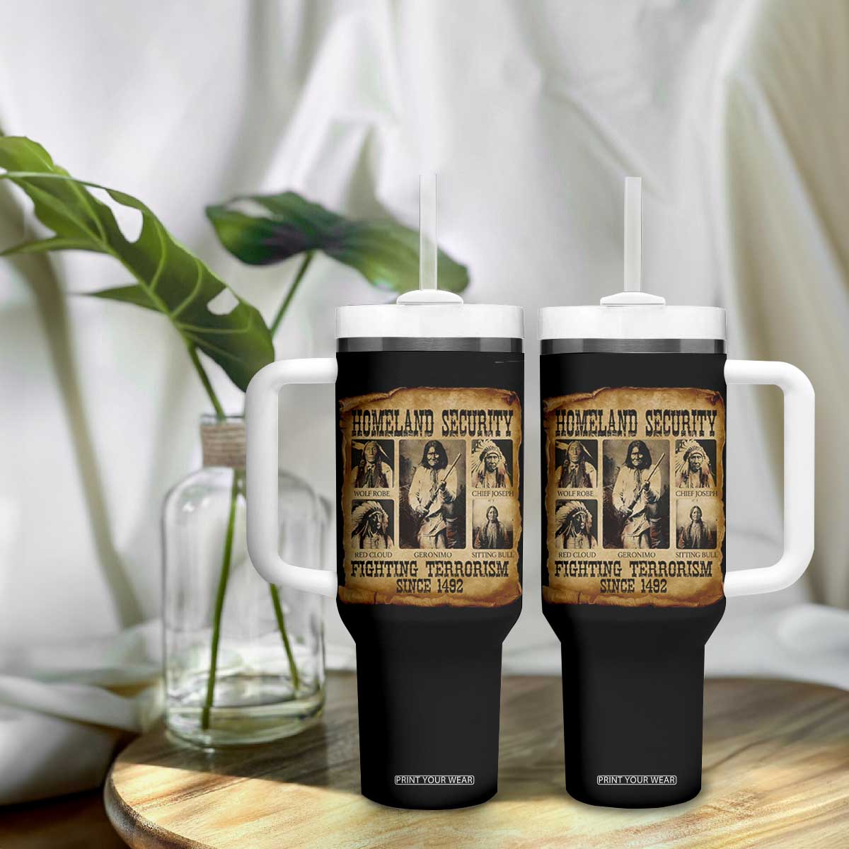 Vintage Native American Tumbler With Handle Homeland Security Fighting Terrorism Since 1492 TS10 Print Your Wear