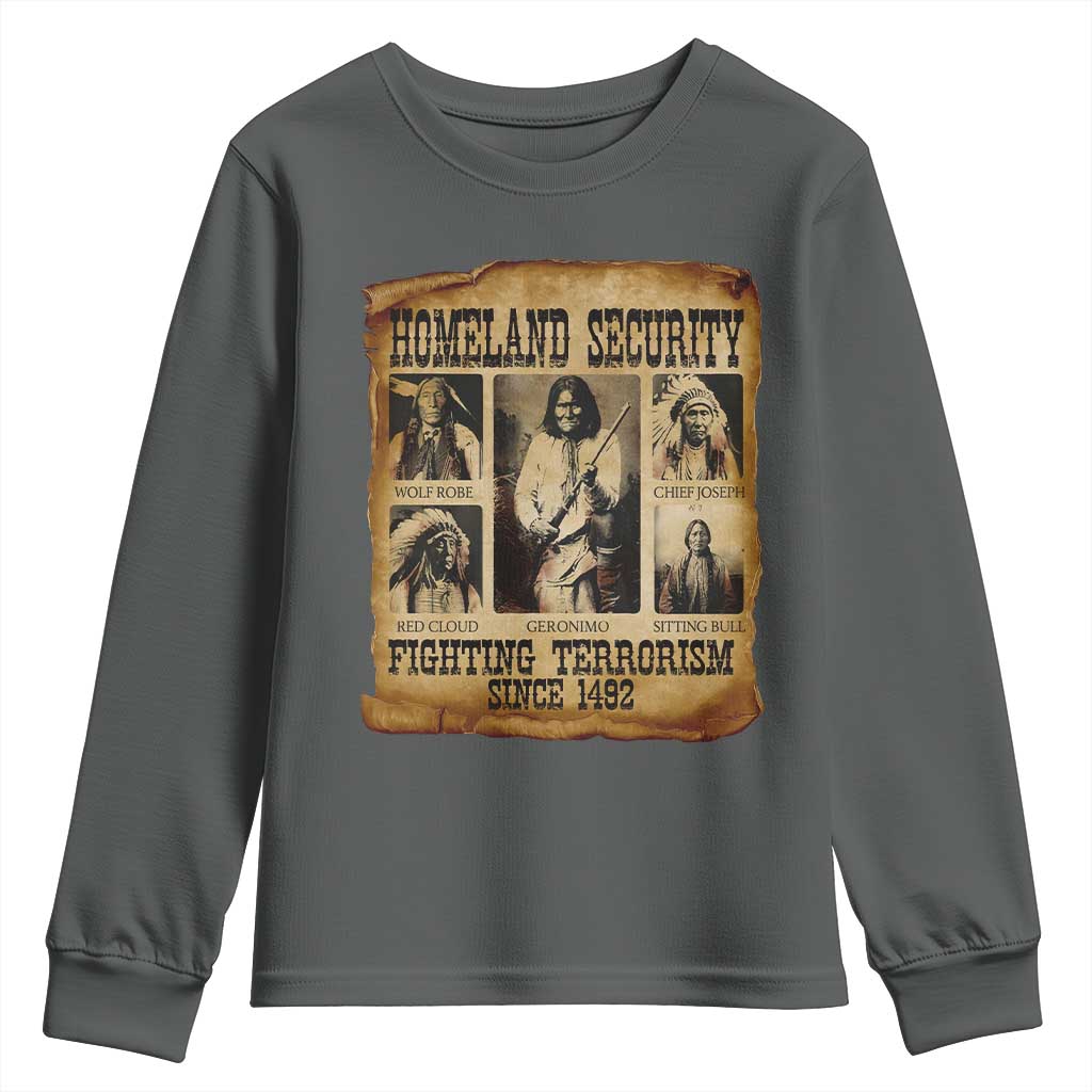 Vintage Native American Youth Sweatshirt Homeland Security Fighting Terrorism Since 1492 TS10 Dark Heather Print Your Wear