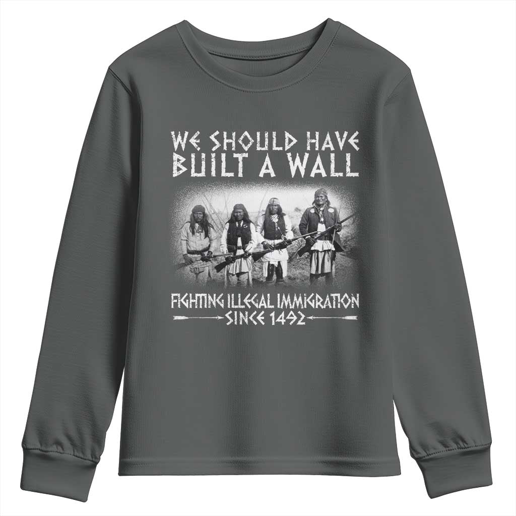 Vintage Native American Youth Sweatshirt We Should Have Built A Wall TS10 Dark Heather Print Your Wear