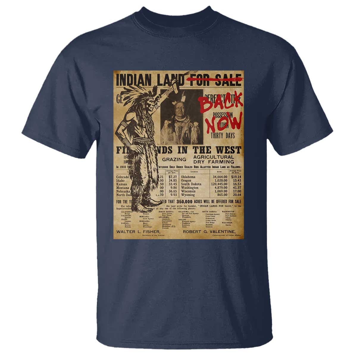 Native American T Shirt Indian Land For Back Now TS10 Navy Print Your Wear