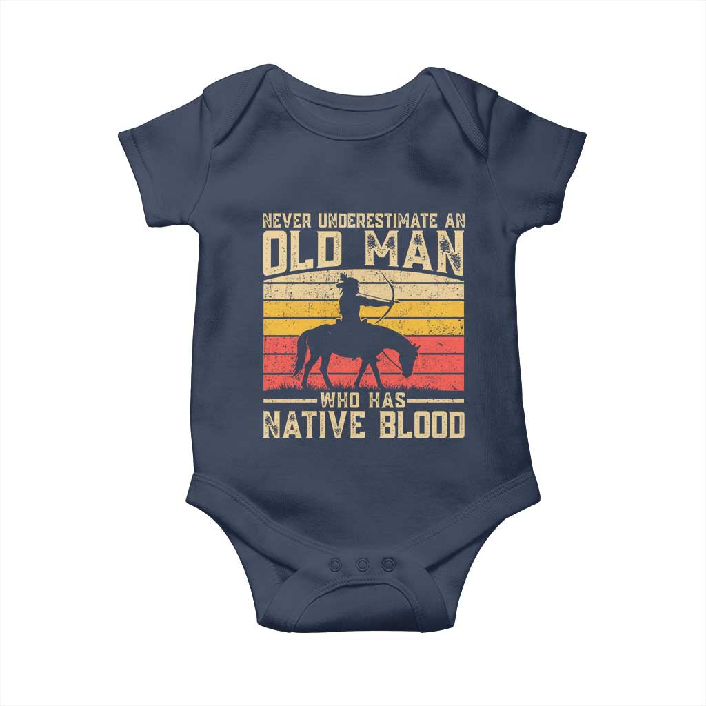 Funny Native American Baby Onesie Never Underestimate An Old Man Native American TS10 Navy Print Your Wear