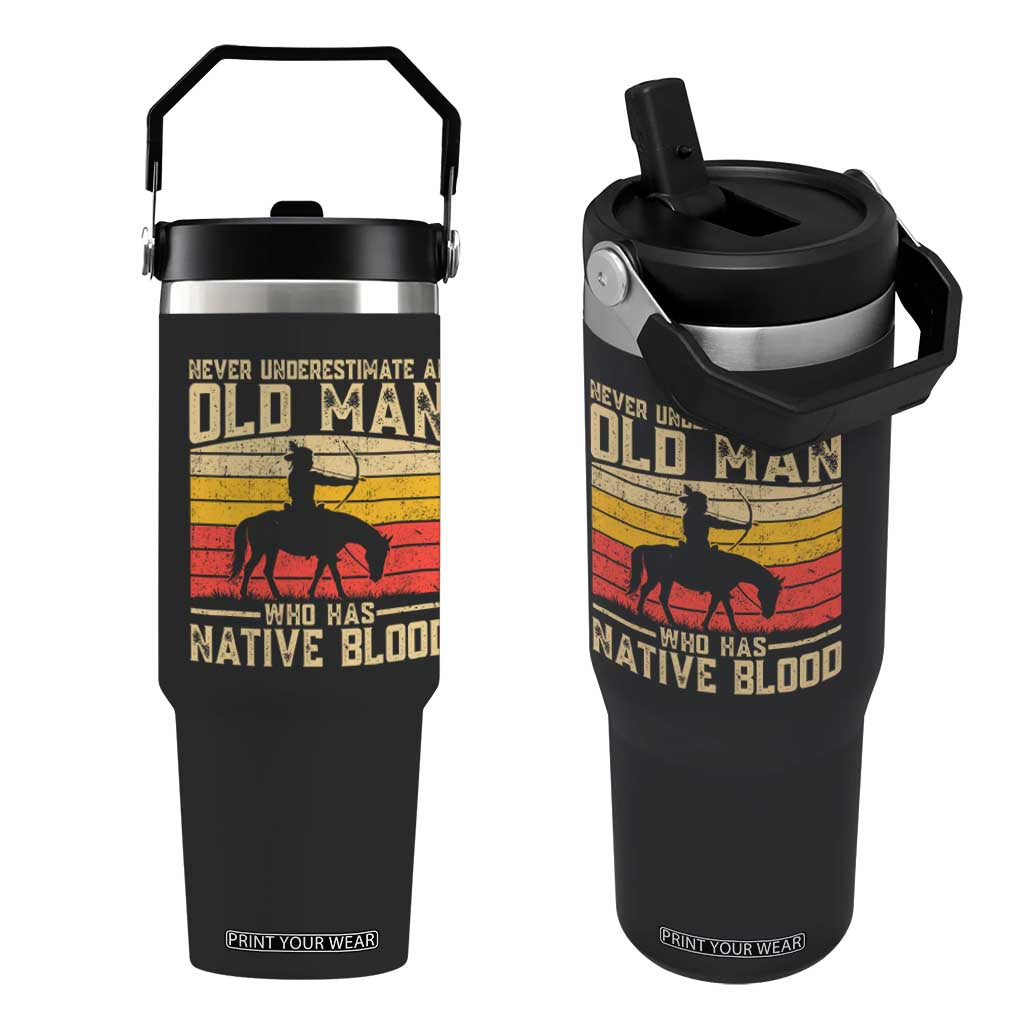 Funny Native American Flip Straw Tumbler Never Underestimate An Old Man Native American TS10 One Size: 30 oz Black Print Your Wear