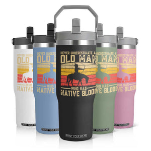Funny Native American Flip Straw Tumbler Never Underestimate An Old Man Native American TS10 Print Your Wear