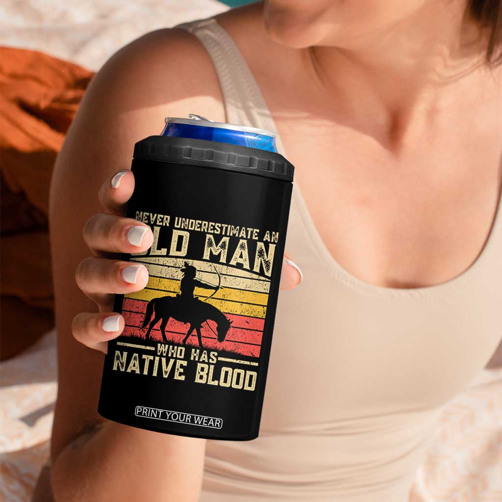Funny Native American 4 in 1 Can Cooler Tumbler Never Underestimate An Old Man Native American TS10 Print Your Wear