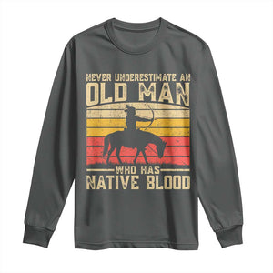 Funny Native American Long Sleeve Shirt Never Underestimate An Old Man Native American TS10 Dark Heather Print Your Wear