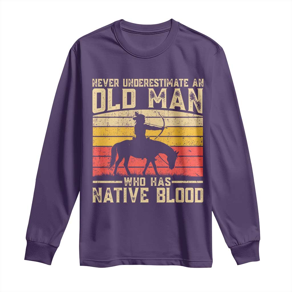 Funny Native American Long Sleeve Shirt Never Underestimate An Old Man Native American TS10 Purple Print Your Wear