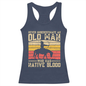 Funny Native American Racerback Tank Top Never Underestimate An Old Man Native American TS10 Navy Print Your Wear
