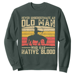 Funny Native American Sweatshirt Never Underestimate An Old Man Native American TS10 Dark Forest Green Print Your Wear