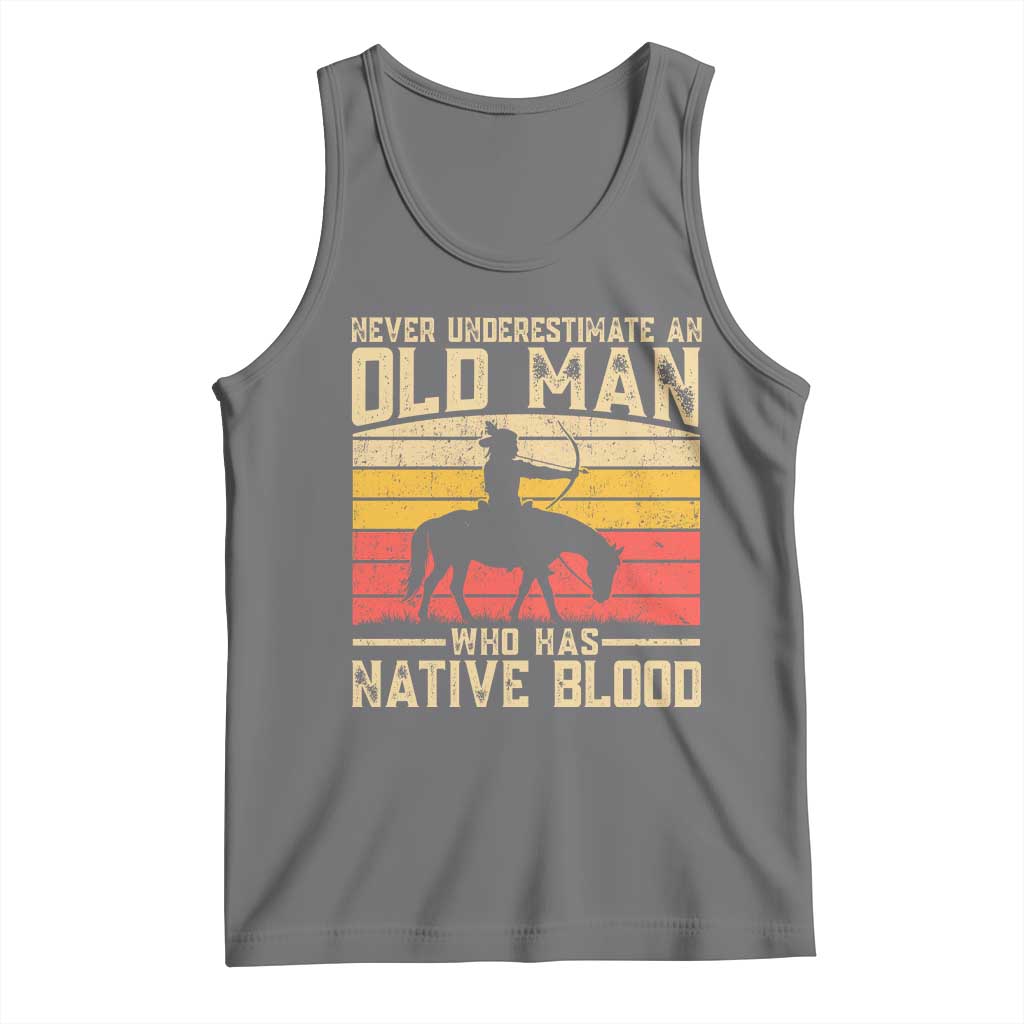 Funny Native American Tank Top Never Underestimate An Old Man Native American TS10 Black Heather Print Your Wear