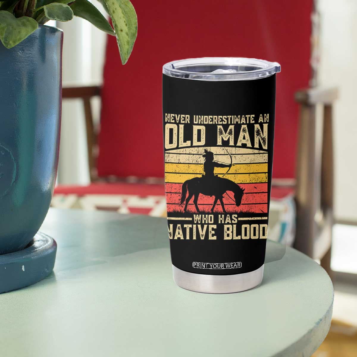 Funny Native American Tumbler Cup Never Underestimate An Old Man Native American TS10 Print Your Wear