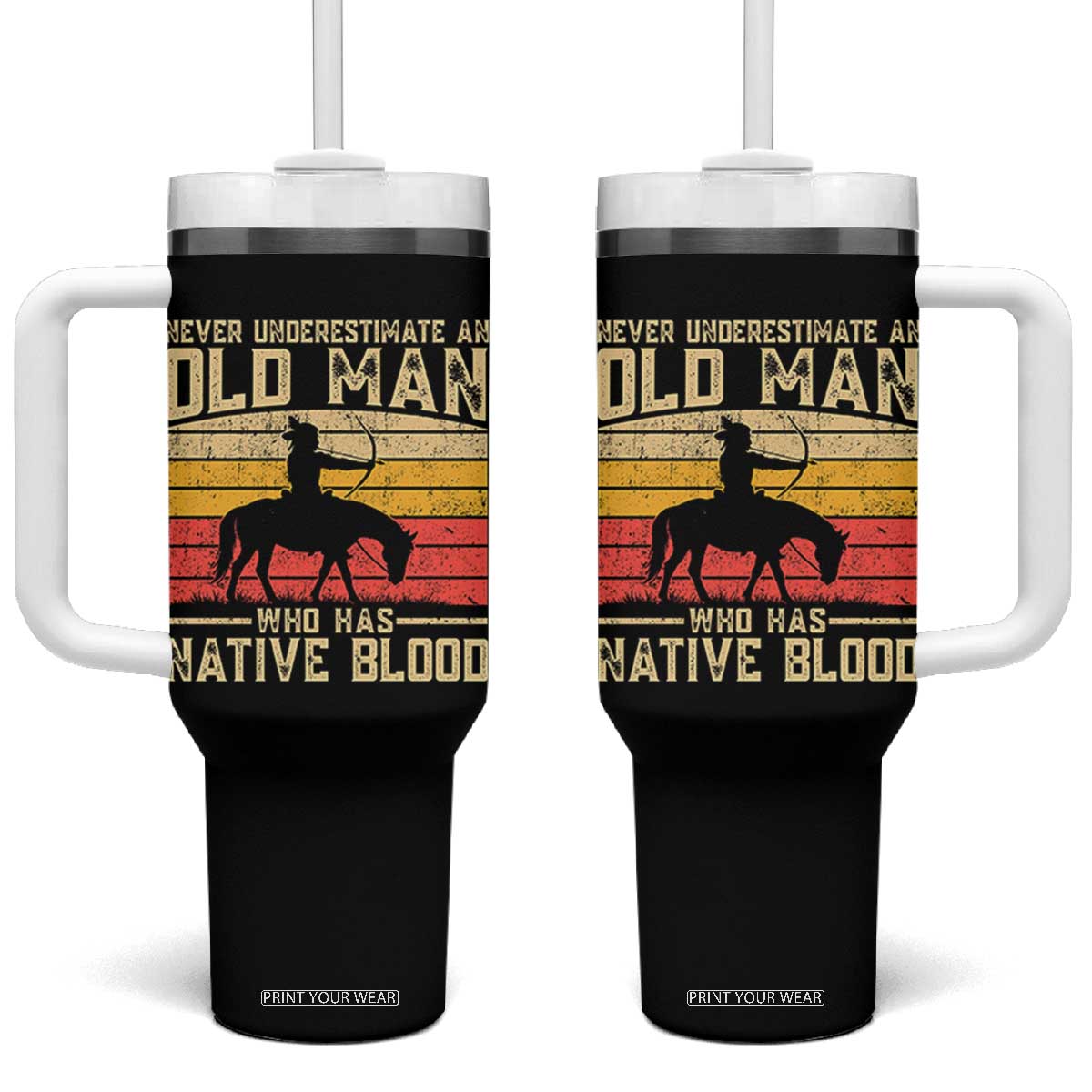 Funny Native American Tumbler With Handle Never Underestimate An Old Man Native American TS10 One Size: 40 oz Black Print Your Wear