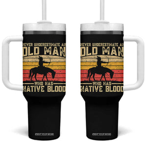 Funny Native American Tumbler With Handle Never Underestimate An Old Man Native American TS10 One Size: 40 oz Black Print Your Wear