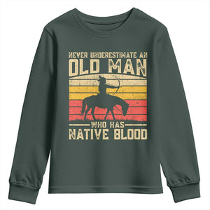 Funny Native American Youth Sweatshirt Never Underestimate An Old Man Native American TS10 Dark Forest Green Print Your Wear
