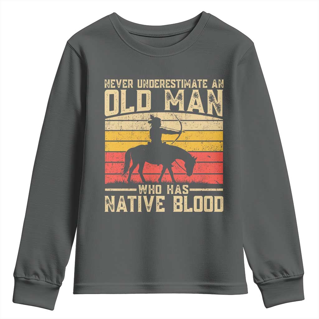 Funny Native American Youth Sweatshirt Never Underestimate An Old Man Native American TS10 Dark Heather Print Your Wear