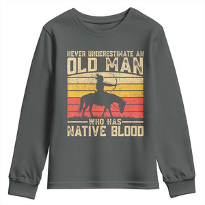 Funny Native American Youth Sweatshirt Never Underestimate An Old Man Native American TS10 Dark Heather Print Your Wear