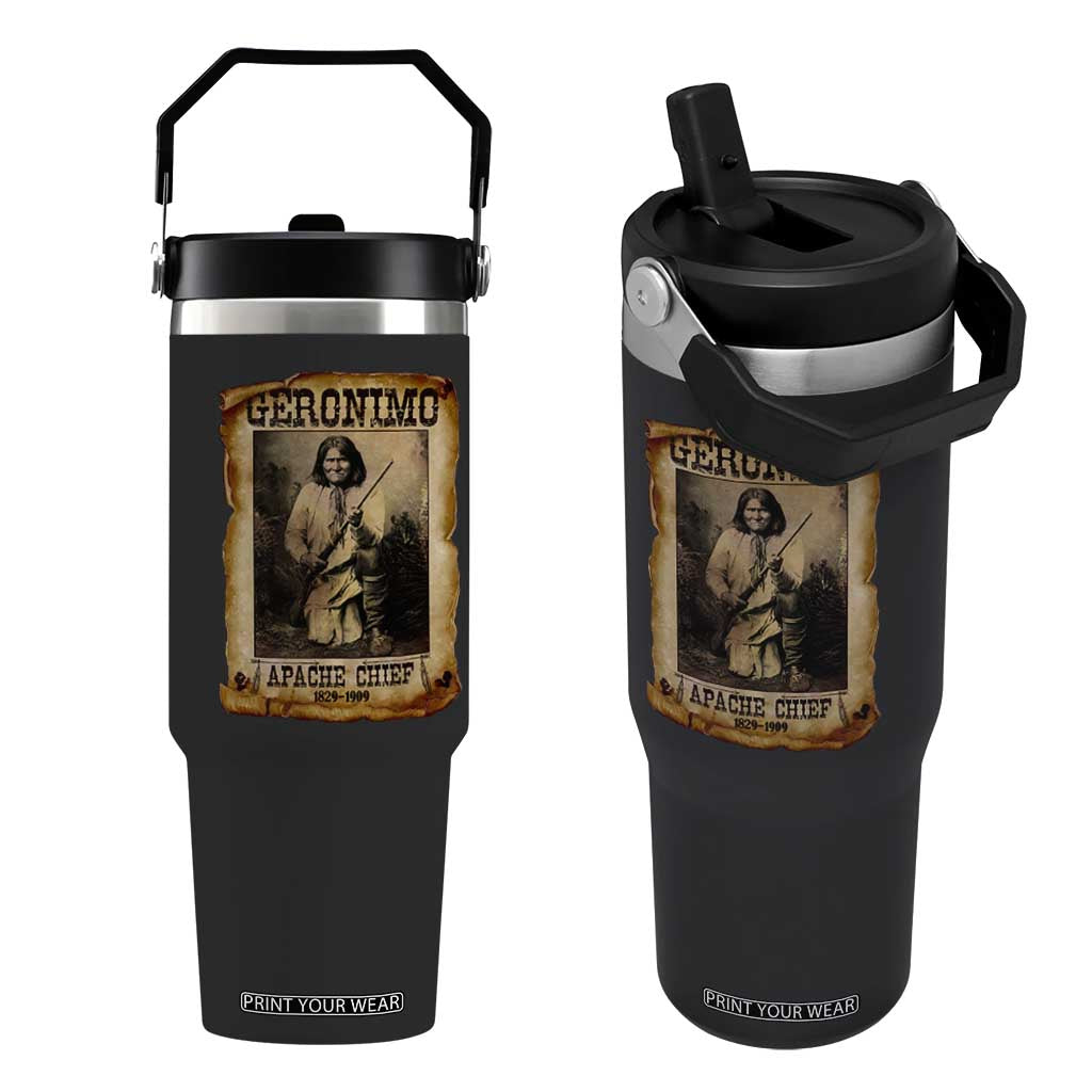 Geronimo Flip Straw Tumbler Vintage Apache Warrior Native American TS10 One Size: 30 oz Black Print Your Wear