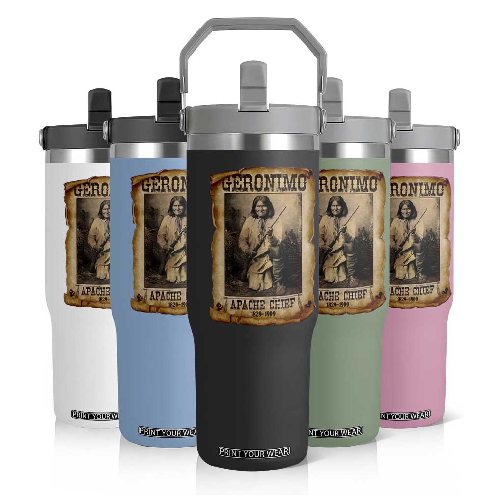 Geronimo Flip Straw Tumbler Vintage Apache Warrior Native American TS10 Print Your Wear
