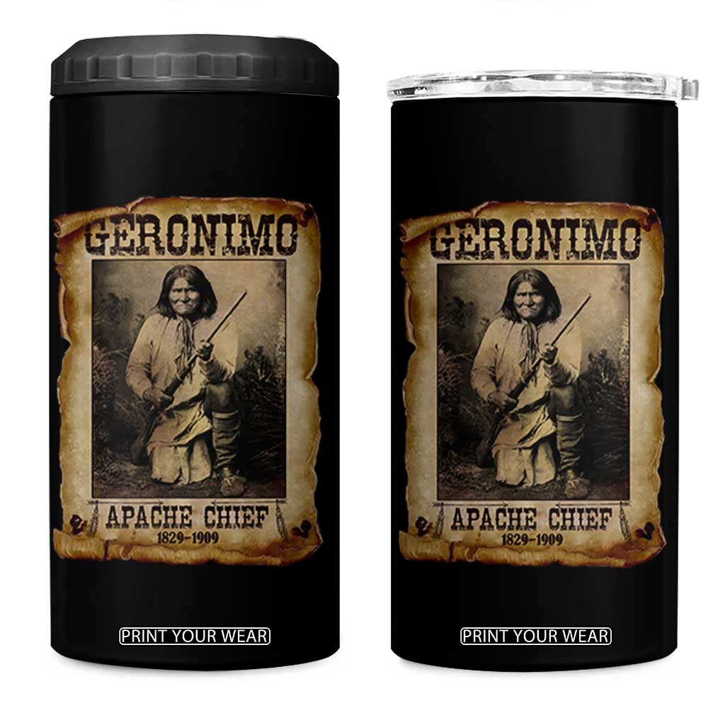 Geronimo 4 in 1 Can Cooler Tumbler Vintage Apache Warrior Native American TS10 One Size: 16 oz Black Print Your Wear