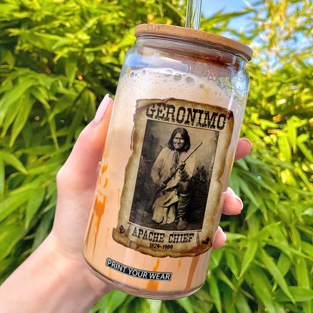 Geronimo Glass Can Vintage Apache Warrior Native American TS10 Black Print Your Wear