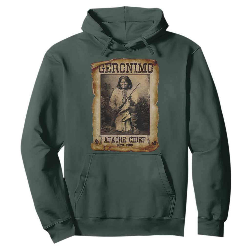 Geronimo Hoodie Vintage Apache Warrior Native American TS10 Dark Forest Green Print Your Wear