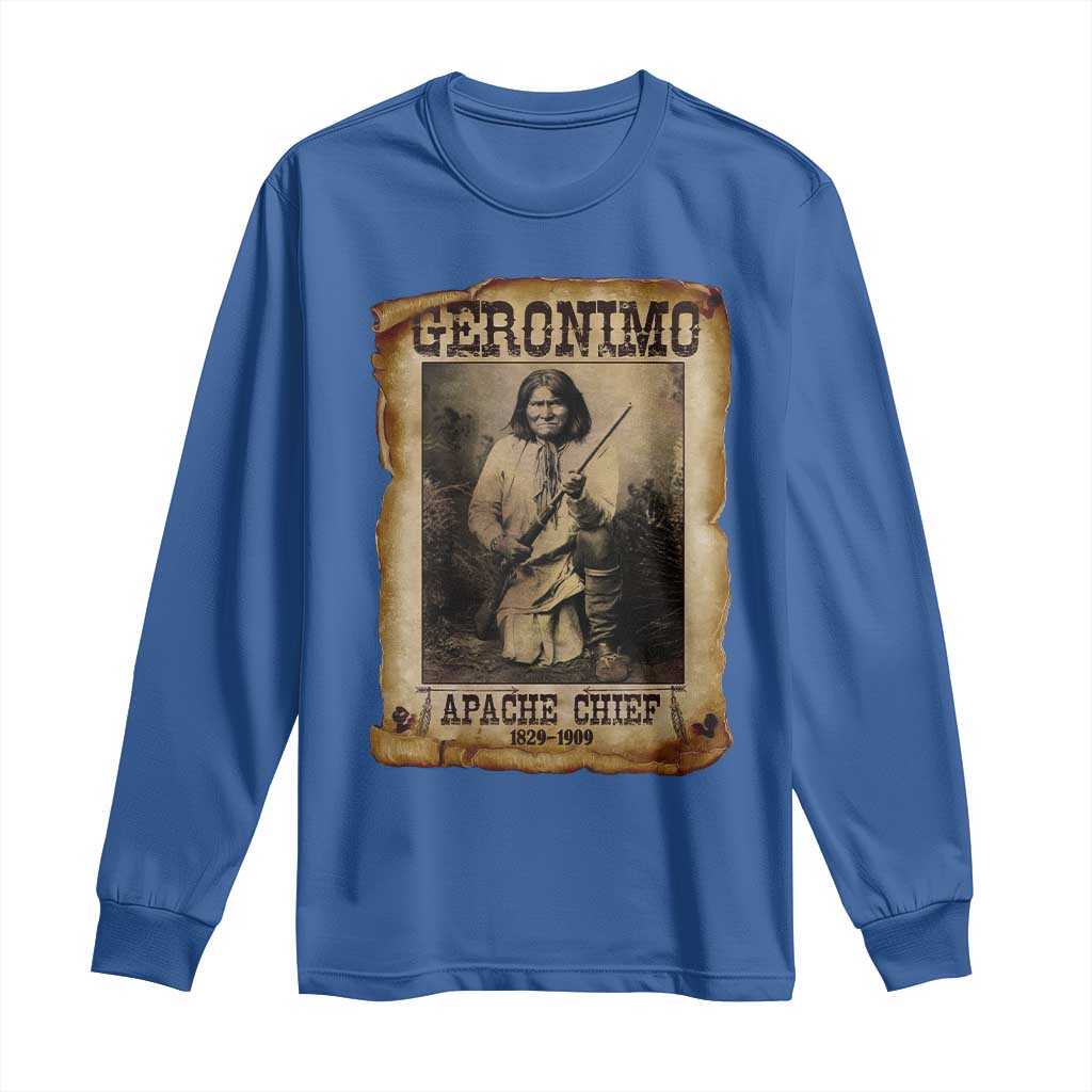 Geronimo Long Sleeve Shirt Vintage Apache Warrior Native American TS10 Royal Blue Print Your Wear