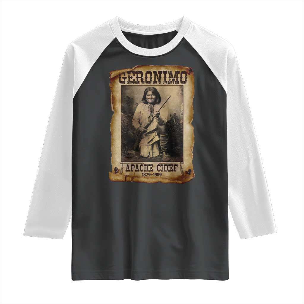 Geronimo Raglan Shirt Vintage Apache Warrior Native American TS10 Black White Print Your Wear