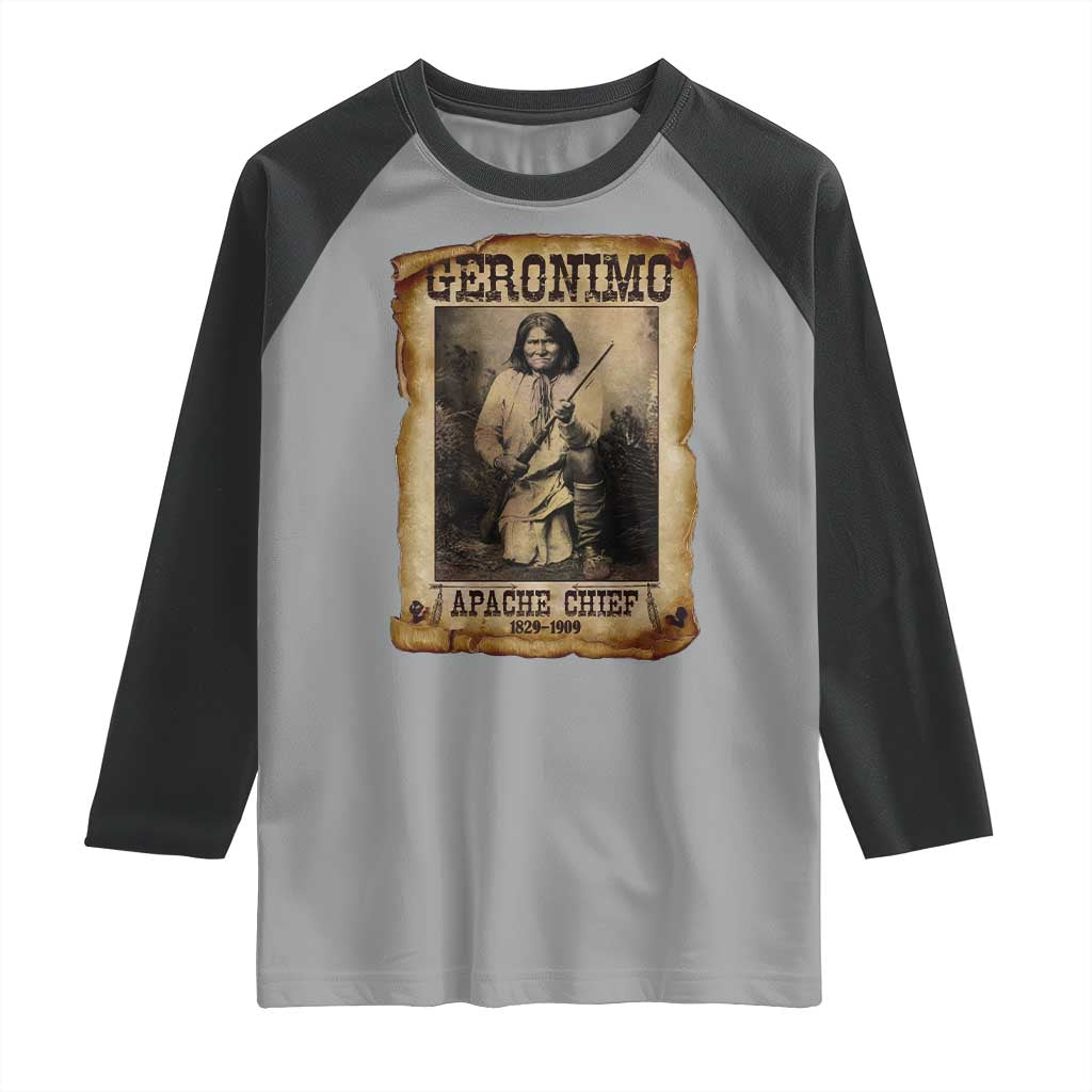 Geronimo Raglan Shirt Vintage Apache Warrior Native American TS10 Sport Gray Black Print Your Wear