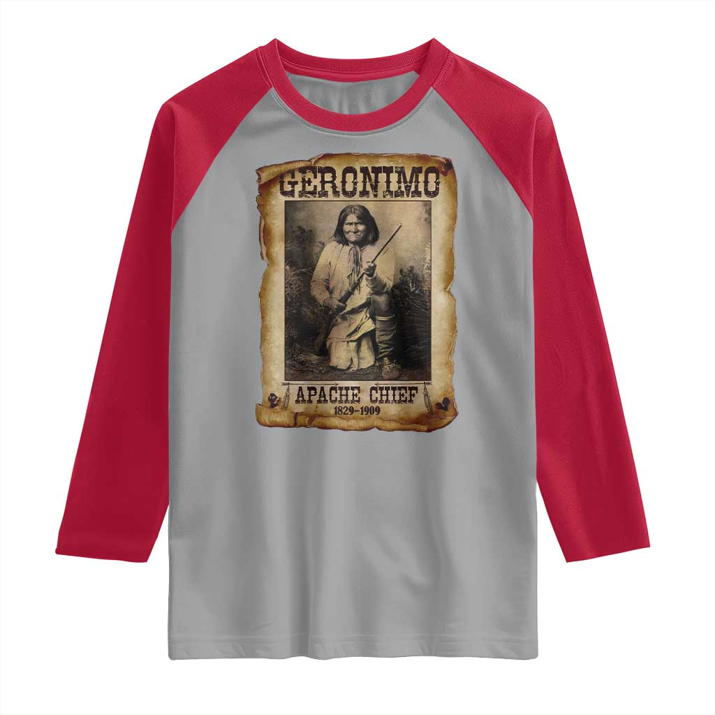 Geronimo Raglan Shirt Vintage Apache Warrior Native American TS10 Sport Gray Red Print Your Wear