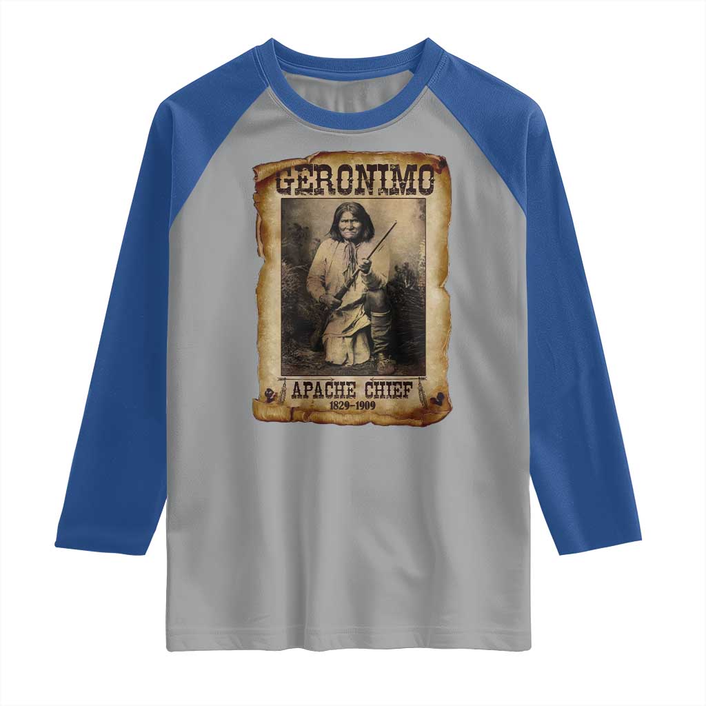 Geronimo Raglan Shirt Vintage Apache Warrior Native American TS10 Sport Gray Royal Print Your Wear