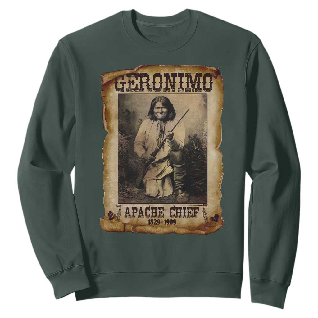 Geronimo Sweatshirt Vintage Apache Warrior Native American TS10 Dark Forest Green Print Your Wear