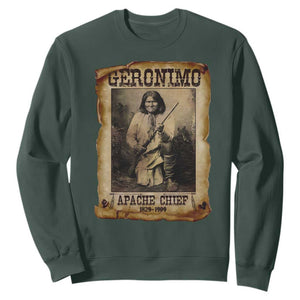Geronimo Sweatshirt Vintage Apache Warrior Native American TS10 Dark Forest Green Print Your Wear