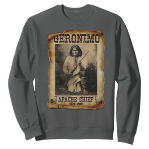 Geronimo Sweatshirt Vintage Apache Warrior Native American TS10 Dark Heather Print Your Wear