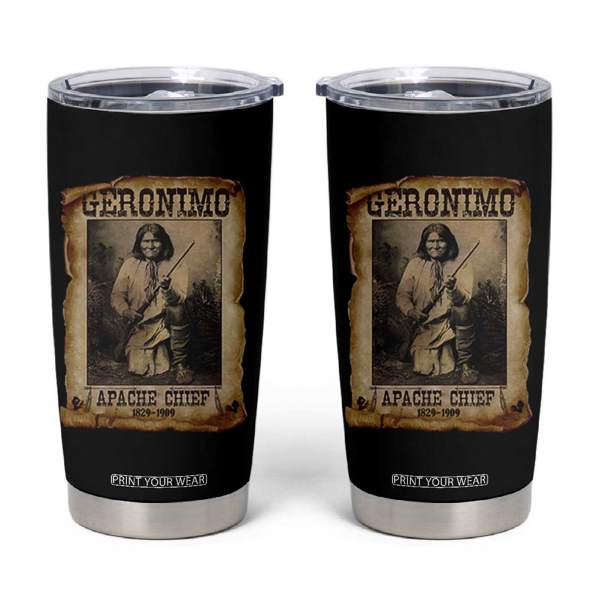 Geronimo Tumbler Cup Vintage Apache Warrior Native American TS10 Black Print Your Wear