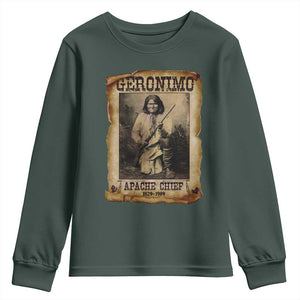 Geronimo Youth Sweatshirt Vintage Apache Warrior Native American TS10 Dark Forest Green Print Your Wear