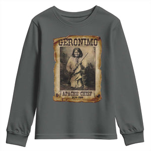 Geronimo Youth Sweatshirt Vintage Apache Warrior Native American TS10 Dark Heather Print Your Wear