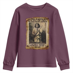 Geronimo Youth Sweatshirt Vintage Apache Warrior Native American TS10 Maroon Print Your Wear