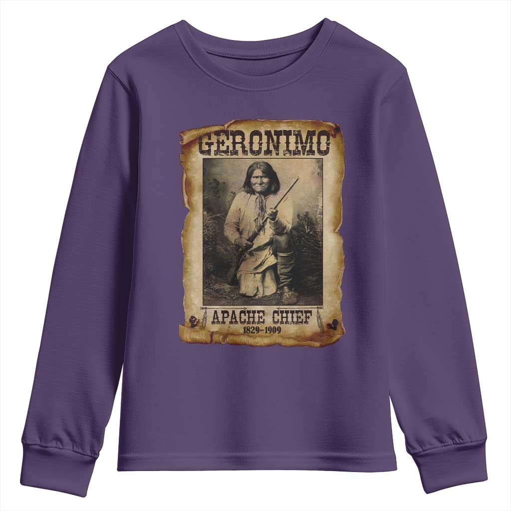 Geronimo Youth Sweatshirt Vintage Apache Warrior Native American TS10 Purple Print Your Wear