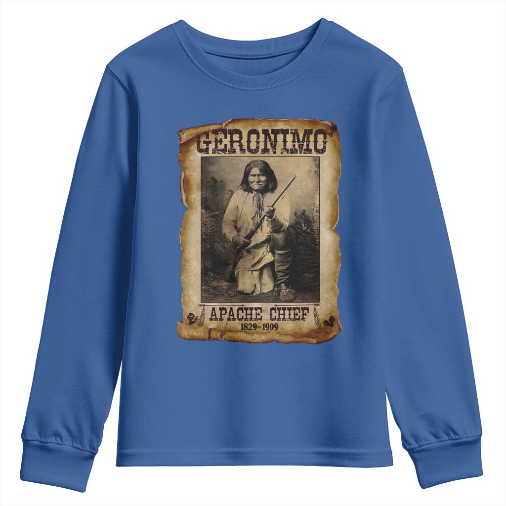 Geronimo Youth Sweatshirt Vintage Apache Warrior Native American TS10 Royal Blue Print Your Wear