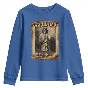 Geronimo Youth Sweatshirt Vintage Apache Warrior Native American TS10 Royal Blue Print Your Wear