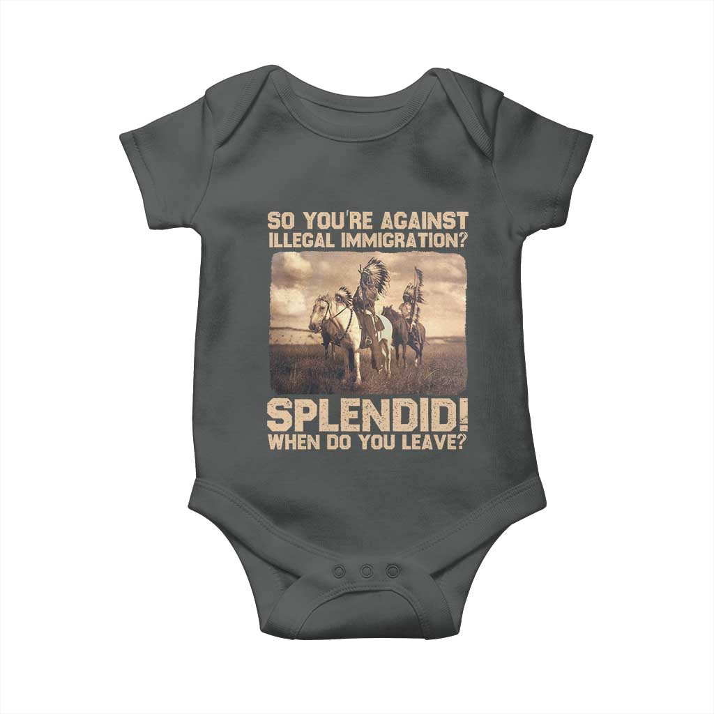 Vintage Native American Baby Onesie Funny Indian Indigenous Peoples Day TS10 Dark Heather Print Your Wear