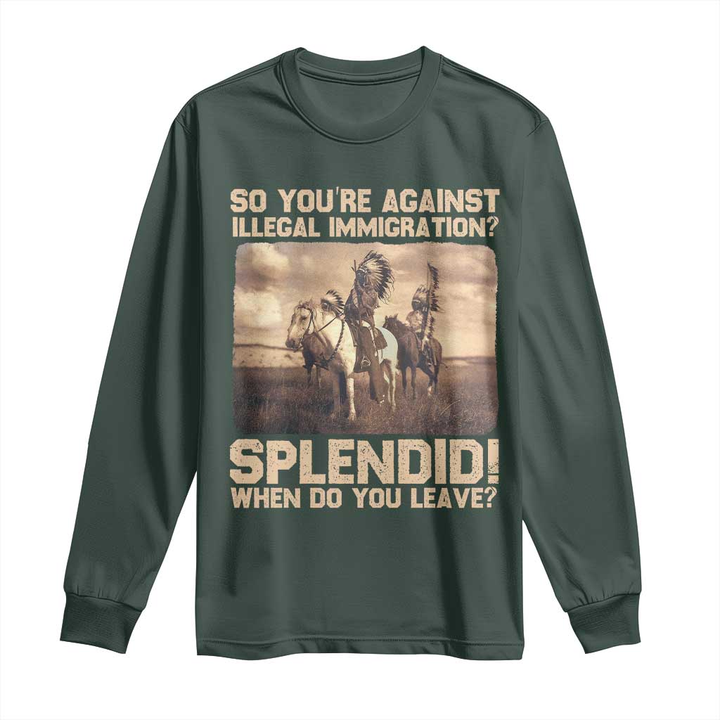 Vintage Native American Long Sleeve Shirt Funny Indian Indigenous Peoples Day TS10 Dark Forest Green Print Your Wear