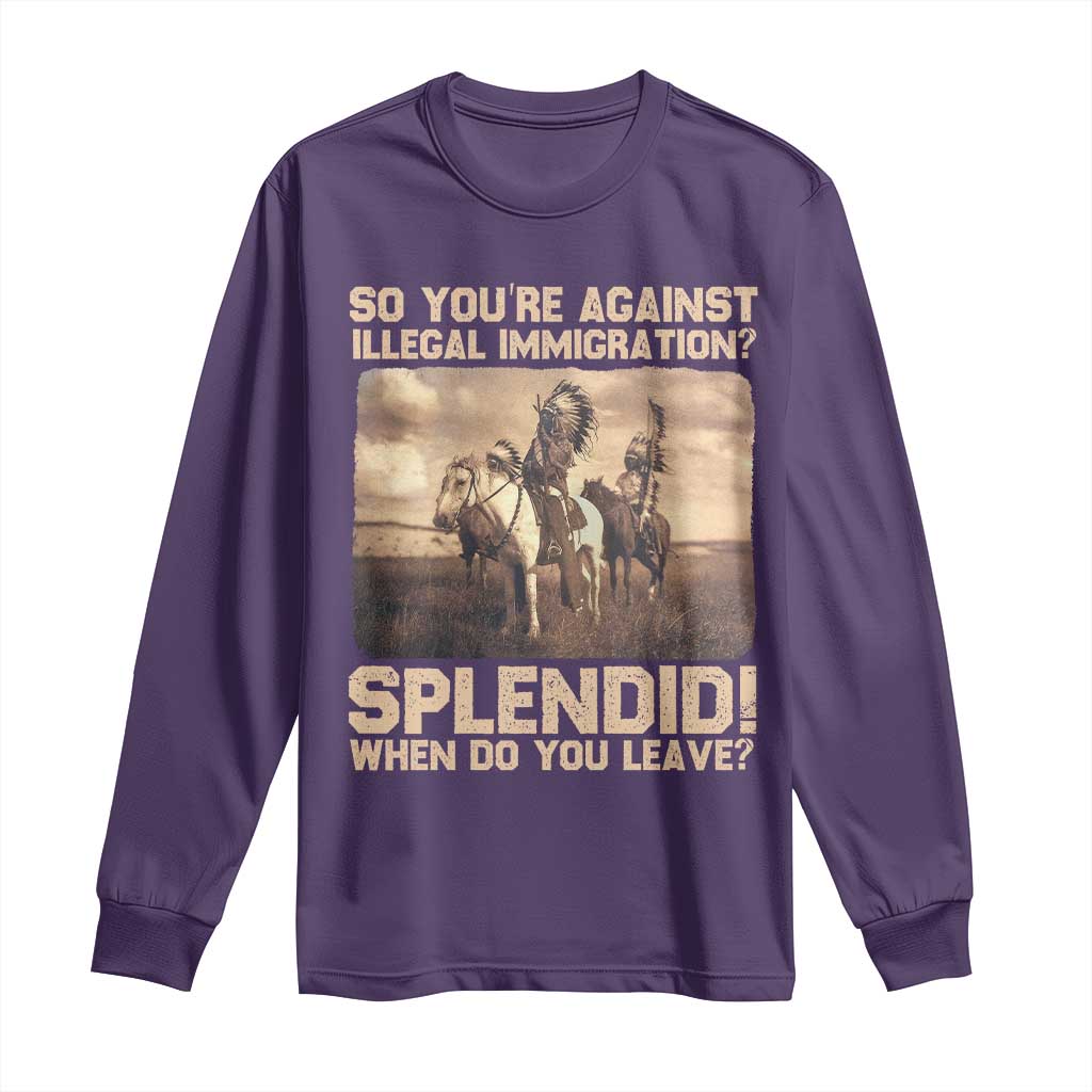 Vintage Native American Long Sleeve Shirt Funny Indian Indigenous Peoples Day TS10 Purple Print Your Wear