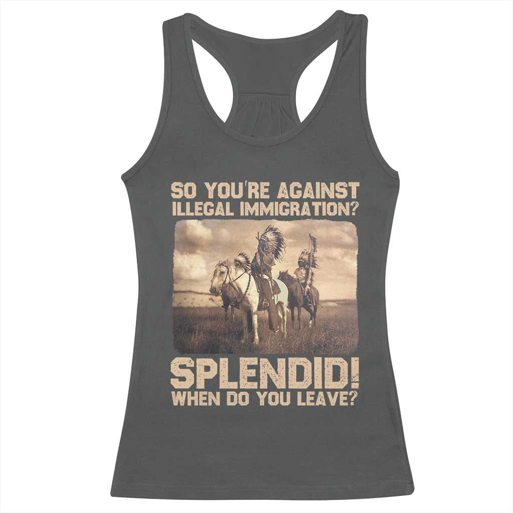 Vintage Native American Racerback Tank Top Funny Indian Indigenous Peoples Day TS10 Dark Heather Print Your Wear