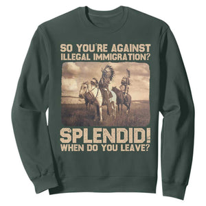 Vintage Native American Sweatshirt Funny Indian Indigenous Peoples Day TS10 Dark Forest Green Print Your Wear