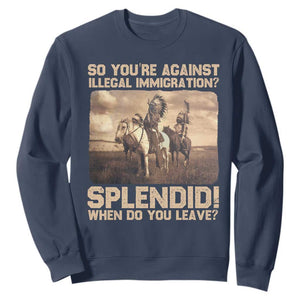 Vintage Native American Sweatshirt Funny Indian Indigenous Peoples Day TS10 Navy Print Your Wear