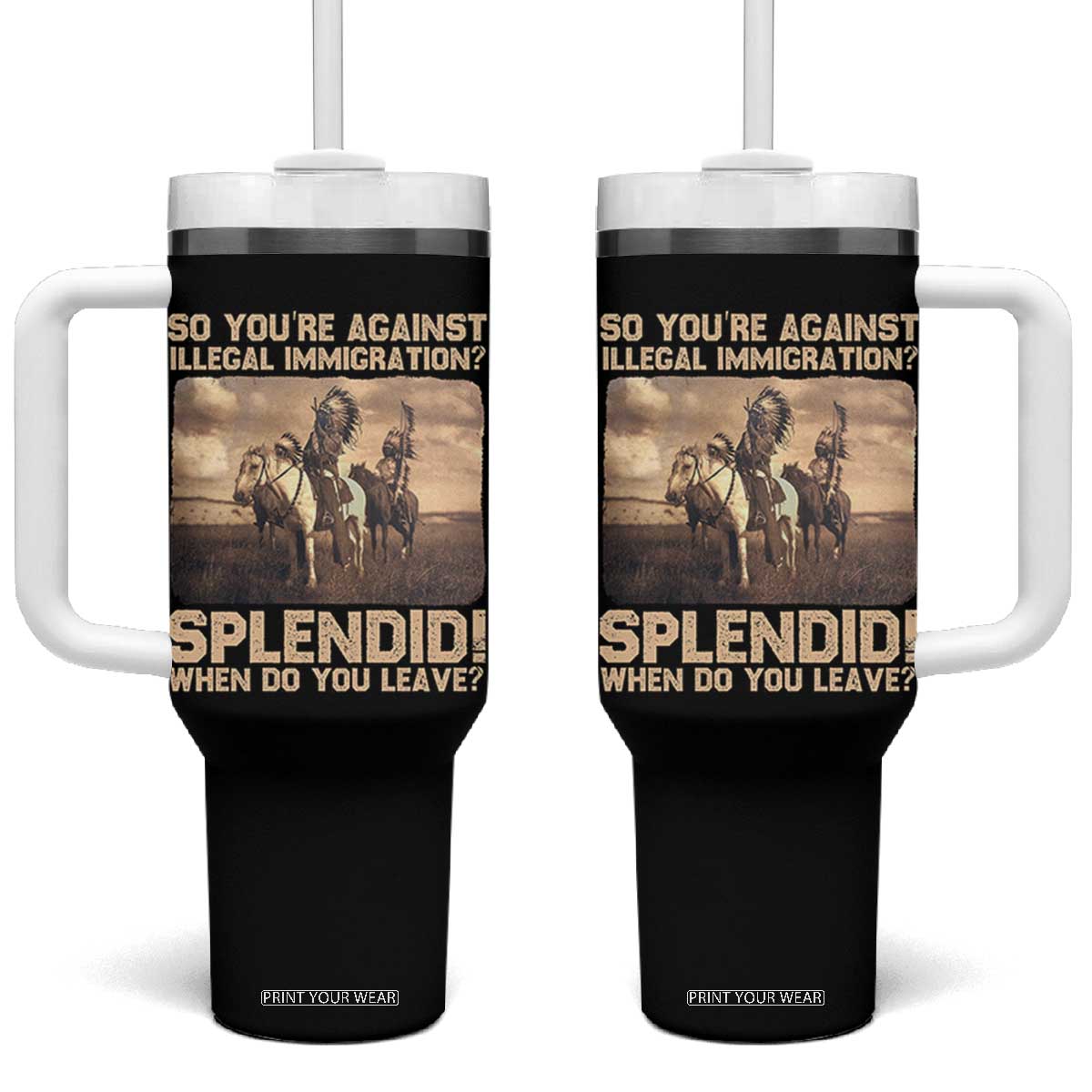 Vintage Native American Tumbler With Handle Funny Indian Indigenous Peoples Day TS10 One Size: 40 oz Black Print Your Wear