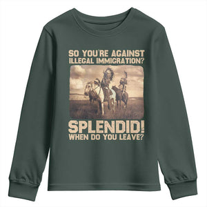 Vintage Native American Youth Sweatshirt Funny Indian Indigenous Peoples Day TS10 Dark Forest Green Print Your Wear
