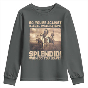 Vintage Native American Youth Sweatshirt Funny Indian Indigenous Peoples Day TS10 Dark Heather Print Your Wear